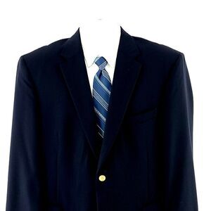 Jos‎ A Bank James Wool Navy Blue 2 Gold Button Blazer 42R Or Slim 44R